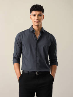 U.S. POLO ASSN. - Grey Polyester Solid/Plain Collar Neck Shirt
