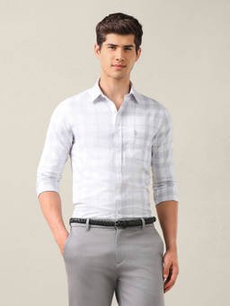 U.S. POLO ASSN. - Grey Cotton Checks Collar Neck Shirt