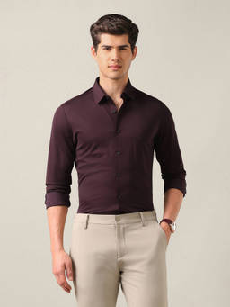 U.S. POLO ASSN. - Maroon Nylon Solid/Plain Collar Neck Shirt