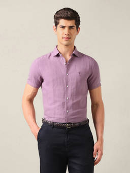 U.S. Polo Assn. Denim Co. - Mauve Linen Solid/Plain Collar Neck Shirt