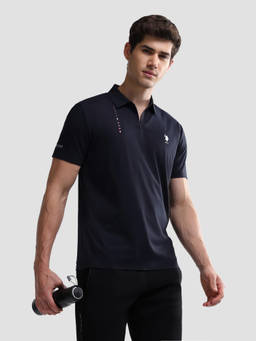 U.S. POLO ASSN. - Navy Blue Nylon Solid/Plain Collar Neck Polo T-Shirt