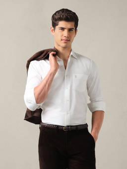 U.S. POLO ASSN. - White Cotton Solid/Plain Collar Neck Shirt