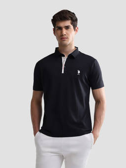 U.S. POLO ASSN. - Navy Blue Nylon Solid/Plain Collar Neck Polo T-Shirt