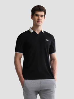 U.S. POLO ASSN. - Black Polyester Solid/Plain Collar Neck Polo T-Shirt
