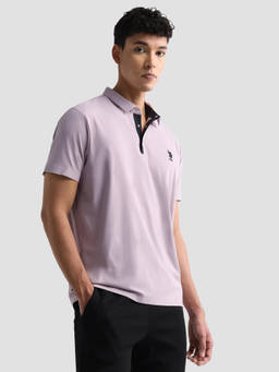 U.S. POLO ASSN. - Pink Nylon Solid/Plain Collar Neck Polo T-Shirt