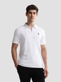 U.S. POLO ASSN. - White Nylon Solid/Plain Collar Neck Polo T-Shirt
