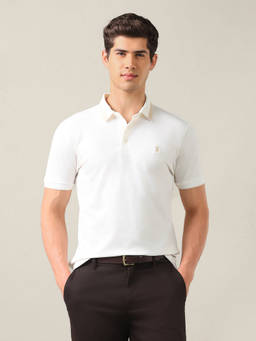 U.S. POLO ASSN. - Off White Cotton Solid/Plain Collar Neck Polo T-Shirt