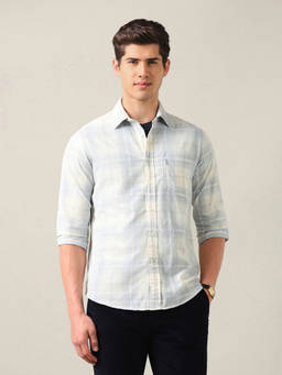 U.S. POLO ASSN. - Blue Cotton Checks Collar Neck Shirt