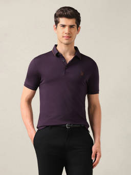U.S. POLO ASSN. - Purple Rayon Solid/Plain Collar Neck Polo T-Shirt