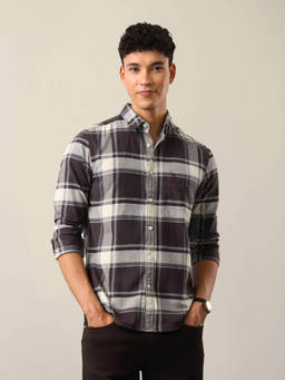 U.S. Polo Assn. Denim Co. - Brown Cotton Checks Collar Neck Shirt