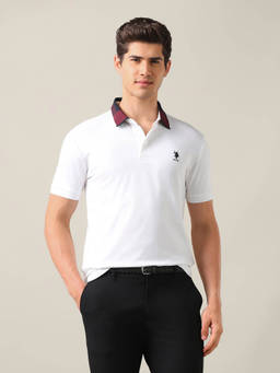U.S. POLO ASSN. - White Rayon Solid/Plain Collar Neck Polo T-Shirt