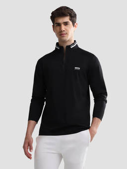 U.S. POLO ASSN. - Black Nylon Solid/Plain High Neck Polo T-Shirt