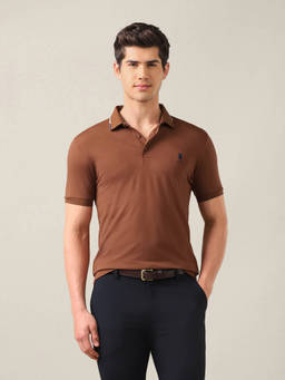 U.S. POLO ASSN. - Brown Rayon Solid/Plain Collar Neck Polo T-Shirt