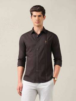 U.S. POLO ASSN. - Brown Cotton Solid/Plain Collar Neck Shirt
