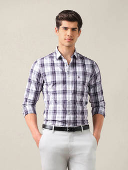 U.S. POLO ASSN. - Purple Cotton Checks Collar Neck Shirt