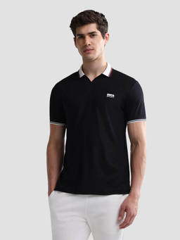 U.S. POLO ASSN. - Navy Blue Polyester Solid/Plain Collar Neck Polo T-Shirt