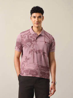 U.S. Polo Assn. Denim Co. - Peach Cotton Graphic Collar Neck Polo T-Shirt