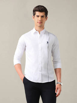 U.S. POLO ASSN. - White Cotton Solid/Plain Collar Neck Shirt