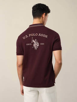 U.S. POLO ASSN. - Wine Cotton Embroidered Collar Neck Polo T-Shirt