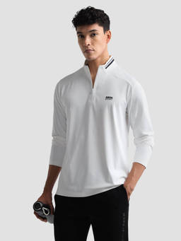 U.S. POLO ASSN. - White Nylon Solid/Plain High Neck Polo T-Shirt