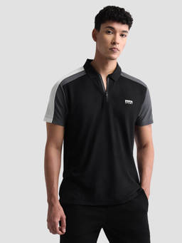 U.S. POLO ASSN. - Black Polyester Solid/Plain Collar Neck Polo T-Shirt