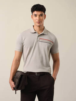 U.S. POLO ASSN. - Grey Cotton Solid/Plain Collar Neck Polo T-Shirt