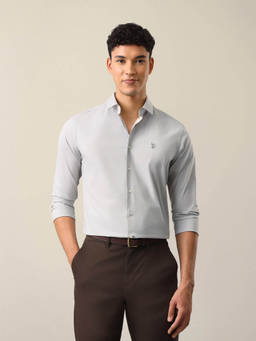 U.S. POLO ASSN. - Grey Polyester Solid/Plain Collar Neck Shirt