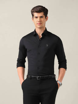 U.S. POLO ASSN. - Black Nylon Solid/Plain Collar Neck Shirt