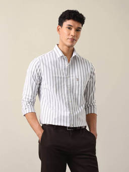 U.S. POLO ASSN. - Grey Cotton Stripes Collar Neck Shirt