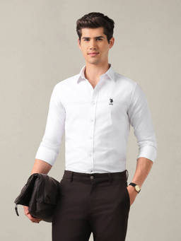 U.S. POLO ASSN. - White Cotton Solid/Plain Collar Neck Shirt