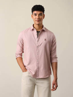 U.S. Polo Assn. Denim Co. - Pink Cotton Solid/Plain Collar Neck Shirt