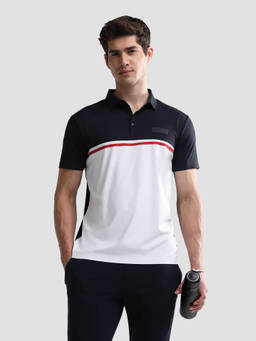 U.S. POLO ASSN. - Navy Blue Nylon Colorblock Collar Neck Polo T-Shirt