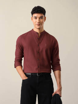 U.S. Polo Assn. Denim Co. - Rust Cotton Solid/Plain Mandarin Neck Shirt