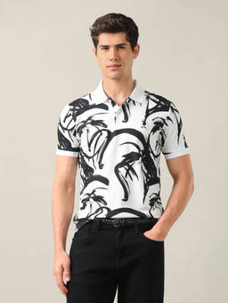 U.S. Polo Assn. Denim Co. - Black Cotton Abstract Collar Neck Polo T-Shirt