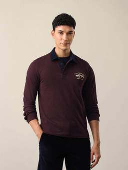 U.S. POLO ASSN. - Maroon Cotton Solid/Plain Collar Neck Polo T-Shirt