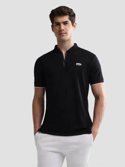 U.S. POLO ASSN. - Navy Blue Polyester Solid/Plain Collar Neck Polo T-Shirt