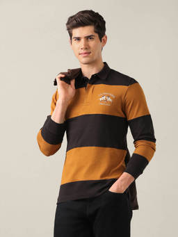 U.S. POLO ASSN. - Mustard Cotton Stripes Collar Neck Polo T-Shirt