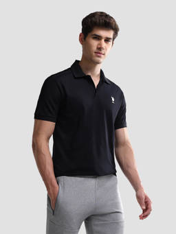 U.S. POLO ASSN. - Navy Blue Polyester Solid/Plain Collar Neck Polo T-Shirt