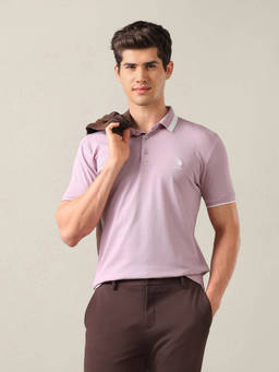 U.S. POLO ASSN. - Pink Cotton Solid/Plain Collar Neck Polo T-Shirt