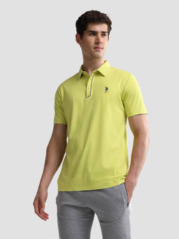 U.S. POLO ASSN. - Yellow Nylon Solid/Plain Collar Neck Polo T-Shirt