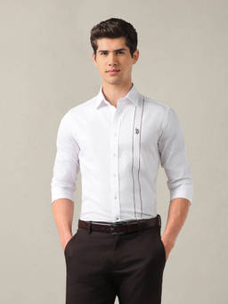 U.S. POLO ASSN. - White Cotton Solid/Plain Collar Neck Shirt