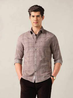 U.S. POLO ASSN. - Brown Cotton Checks Collar Neck Shirt