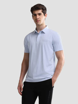 U.S. POLO ASSN. - Blue Nylon Solid/Plain Collar Neck Polo T-Shirt