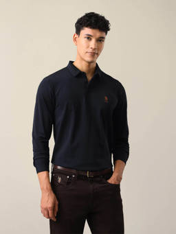 U.S. POLO ASSN. - Navy Blue Lyocell Solid/Plain Collar Neck Polo T-Shirt