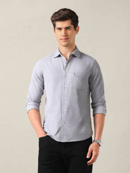 U.S. POLO ASSN. - Grey Cotton Solid/Plain Collar Neck Shirt