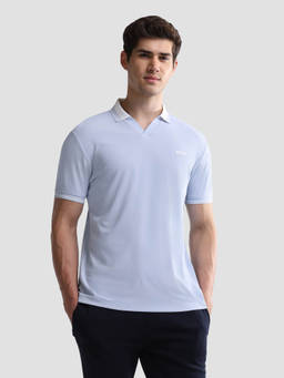 U.S. POLO ASSN. - Blue Polyester Solid/Plain Collar Neck Polo T-Shirt
