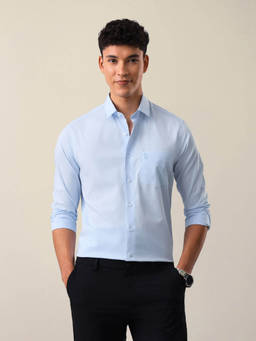 U.S. POLO ASSN. - Blue Cotton Solid/Plain Collar Neck Shirt