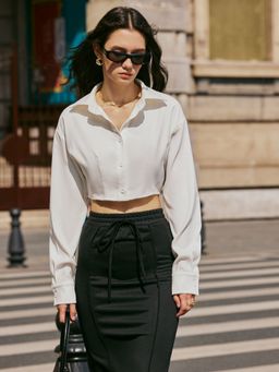 Cider - Solid Button Up Collar Crop Top