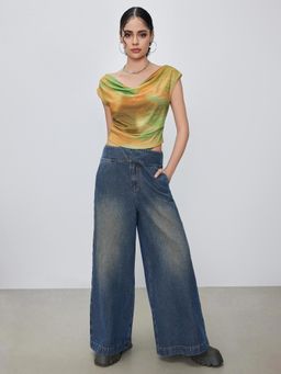 Cider - Denim High Rise Solid Wide Leg Jeans