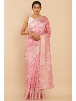 Soch - Women Pink Chanderi Saree with Unstitched Blouse